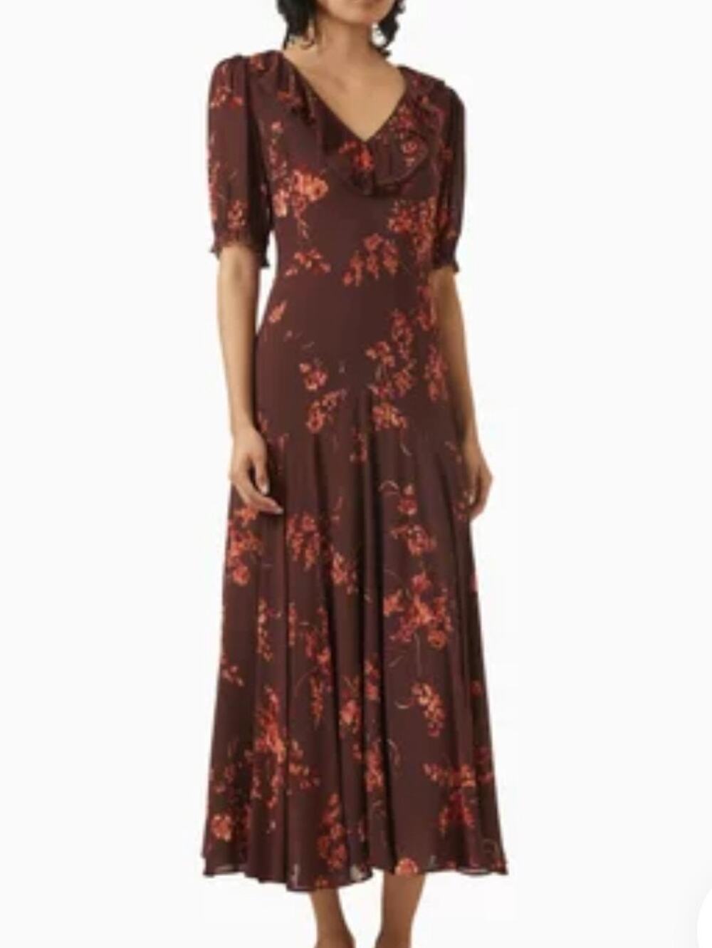 Reformation Evra Burgundy Floral Maxi Dress Cut Out Back Size 12 NWOT